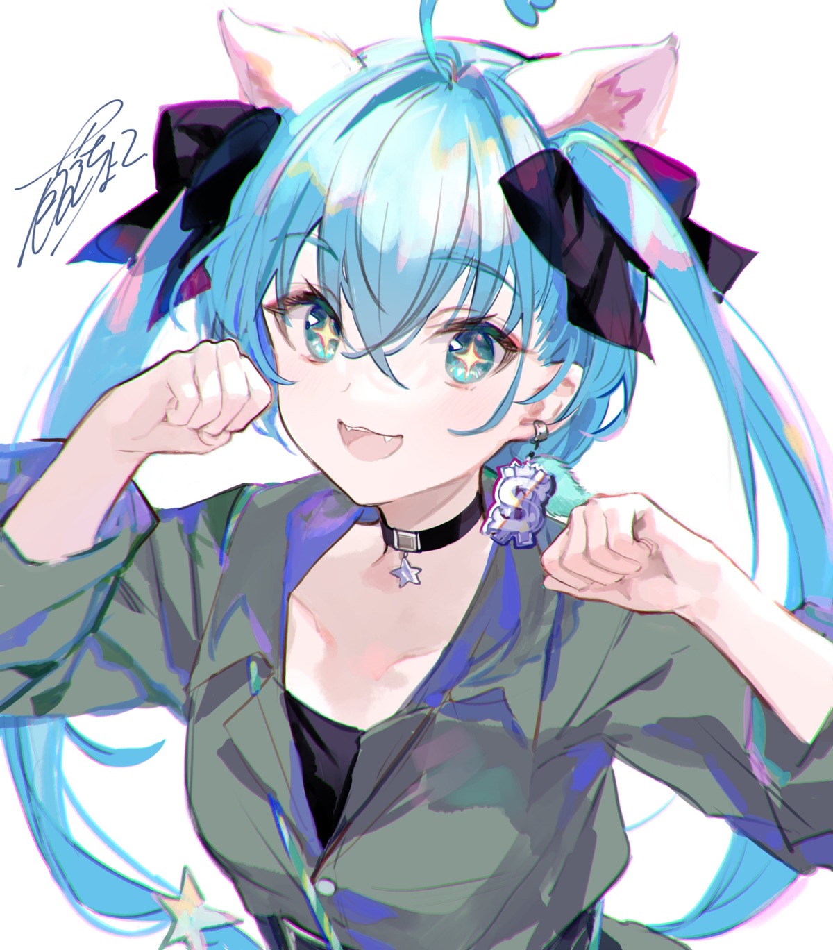 animal_ears fuzichoko hatsune_miku nekomimi project_sekai sketch vocaloid