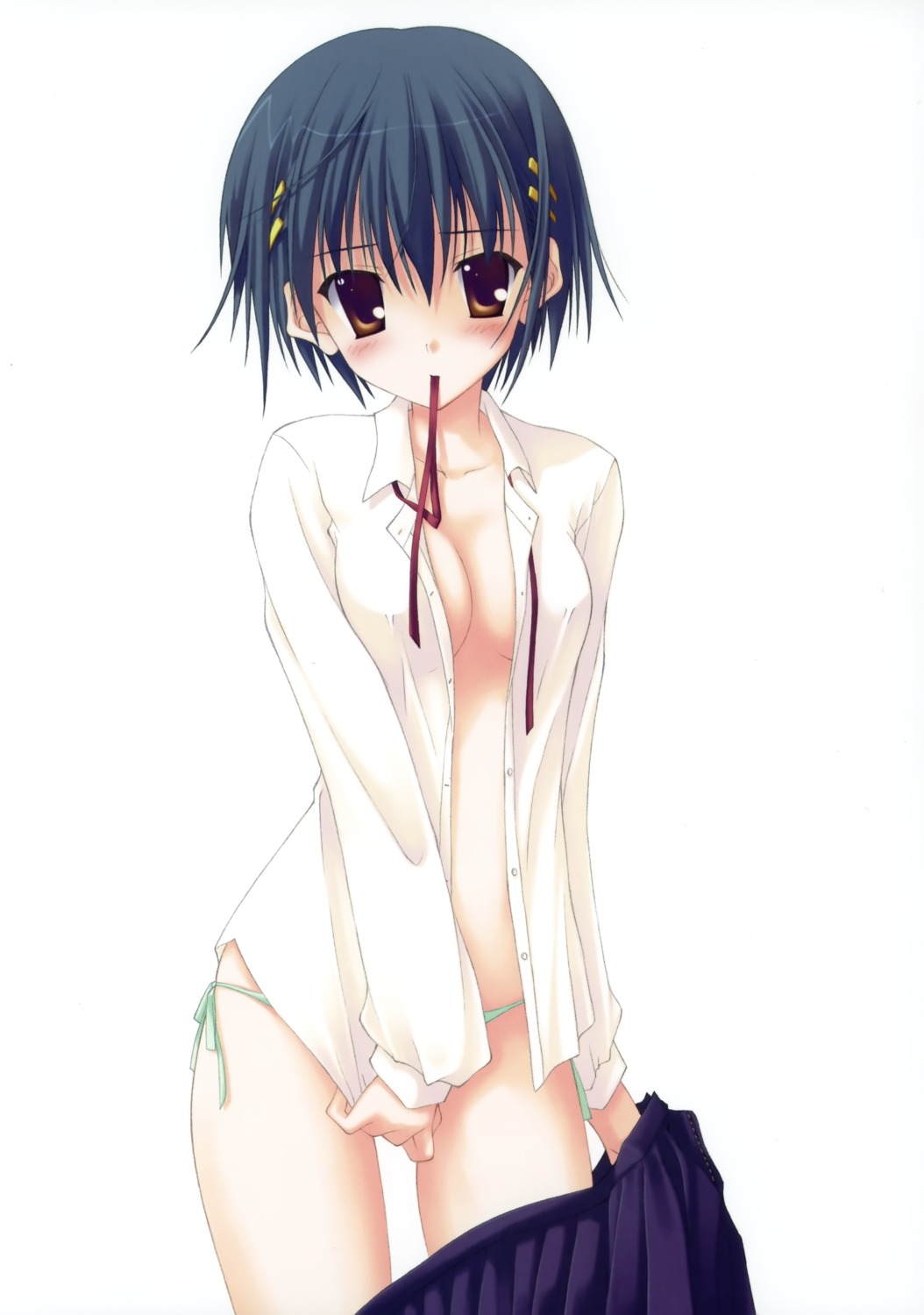 nanao_naru no_bra open_shirt pantsu string_panties undressing