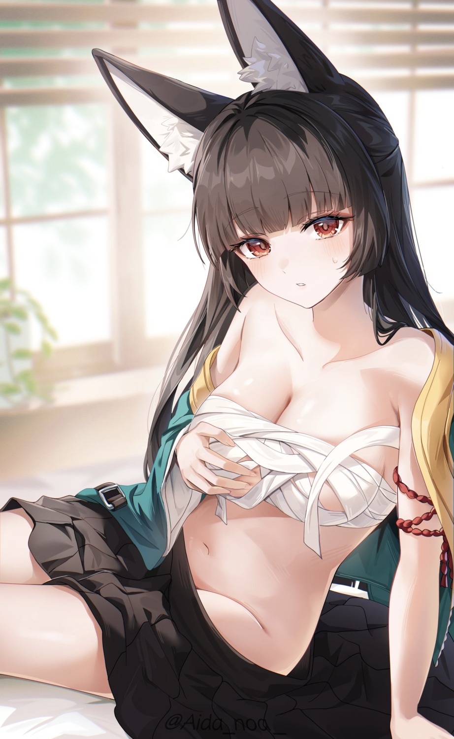 aida_noa animal_ears breast_hold hoshimi_miyabi kitsune nopan sarashi zenless_zone_zero