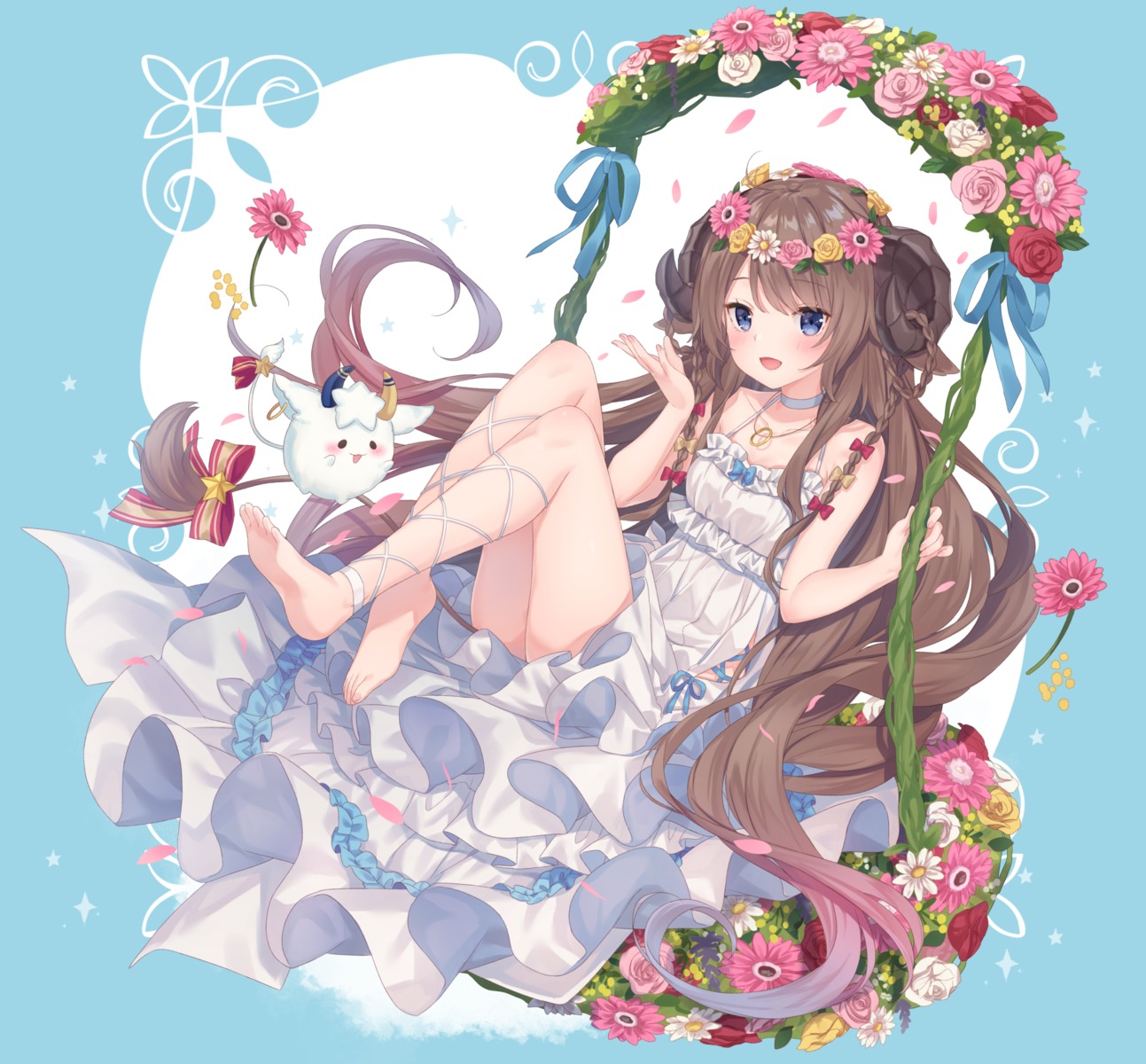 animal_ears dress feet horns jimmy skirt_lift summer_dress tail