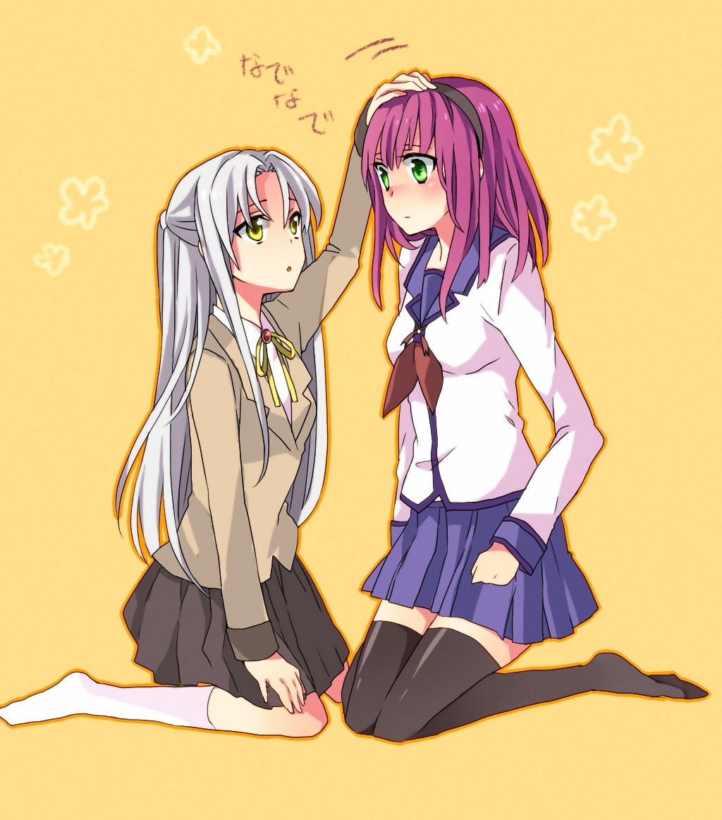 angel_beats! awa_(pixiv710207) nakamura_yuri seifuku tachibana_kanade thighhighs