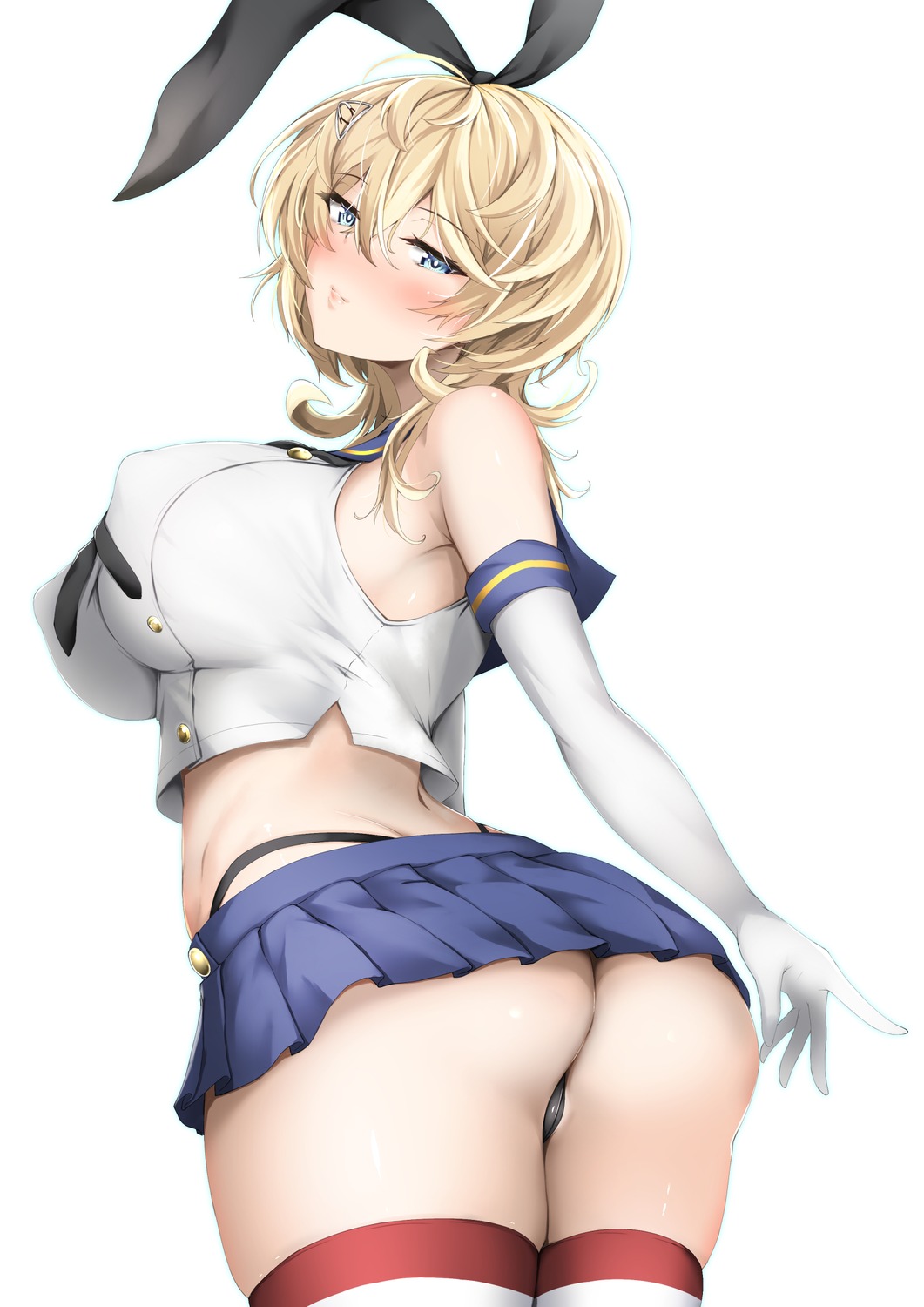 ass cosplay erect_nipples kantai_collection kuon_(pixiv1201095) pantsu seifuku shimakaze_(kancolle) skirt_lift thighhighs thong tuscaloosa_(kancolle)