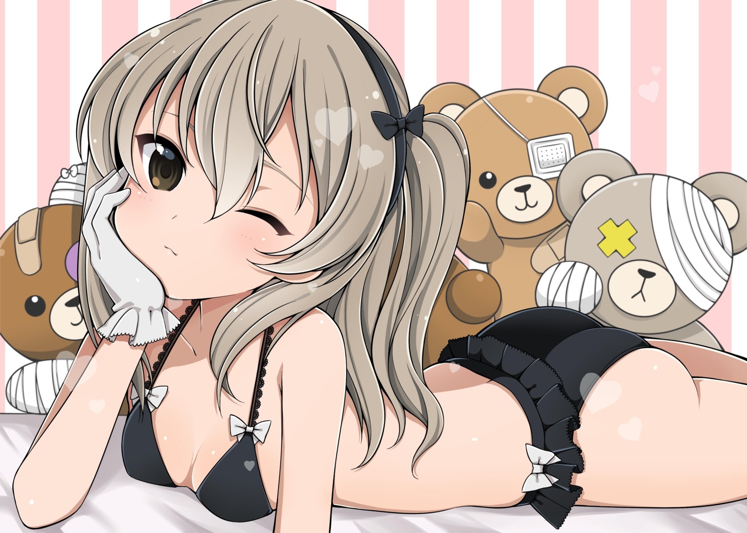 bandages bandaid bra cleavage eyepatch girls_und_panzer lingerie loli pantsu ruruepa shimada_arisu