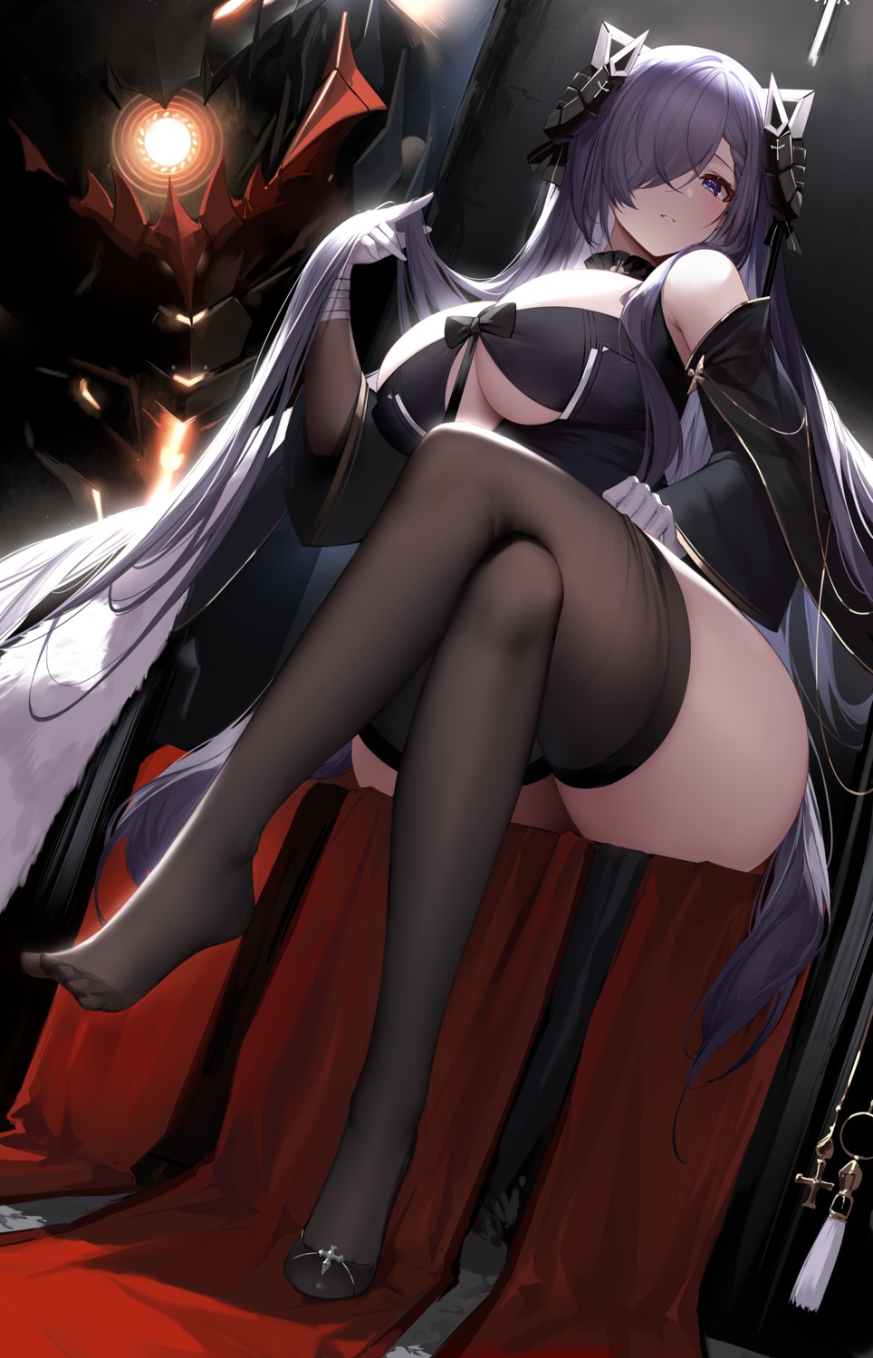 an_yasuri artist_revision august_von_parseval_(azur_lane) azur_lane bra feet heels horns thighhighs