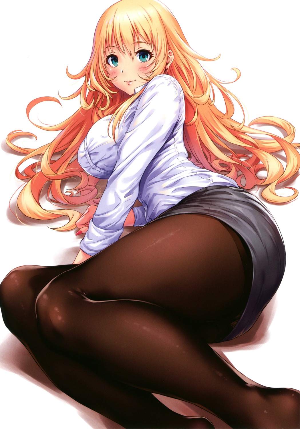 atago_(kancolle) dress_shirt kantai_collection pantsu pantyhose sakiyamama screening skirt_lift