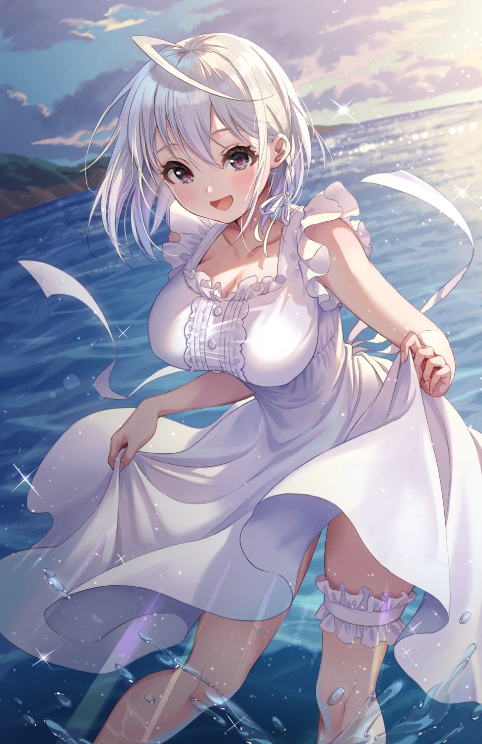 cleavage dress garter kuze_kaname skirt_lift summer_dress wet