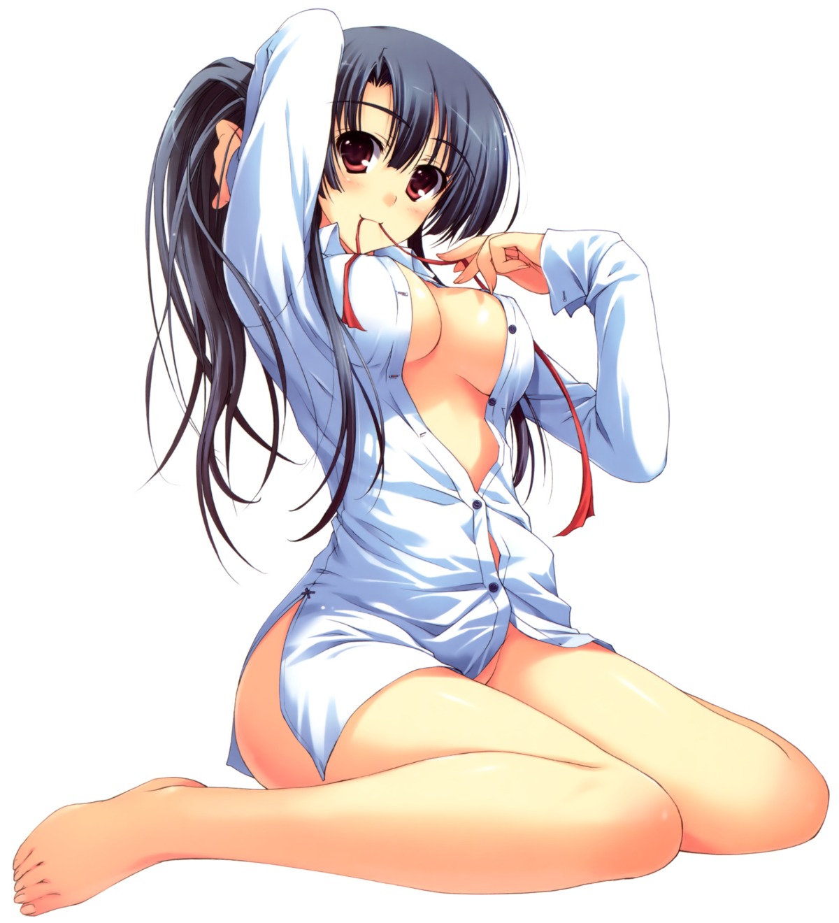 bottomless cleavage erect_nipples feet no_bra nopan open_shirt tomose_shunsaku underboob