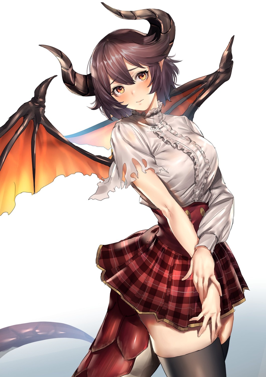 grea hiyashi_mirano horns manaria_friends pointy_ears shingeki_no_bahamut tail thighhighs torn_clothes wings