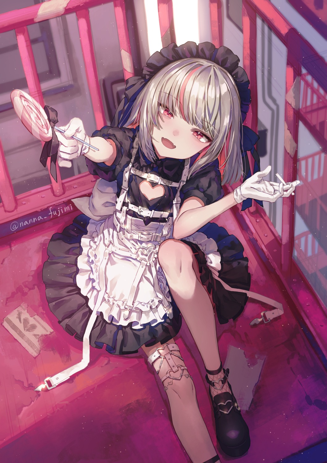 dress fujimi_nanna garter maid makaino_ririmu nijisanji nijisanji_gamers smoking