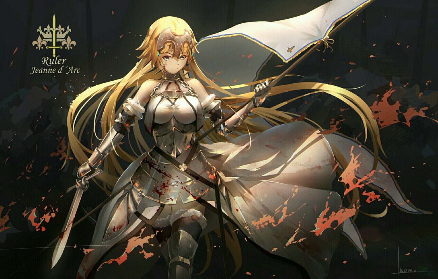 armor blood fate/apocrypha fate/stay_night jeanne_d'arc jeanne_d'arc_(fate) sword thighhighs