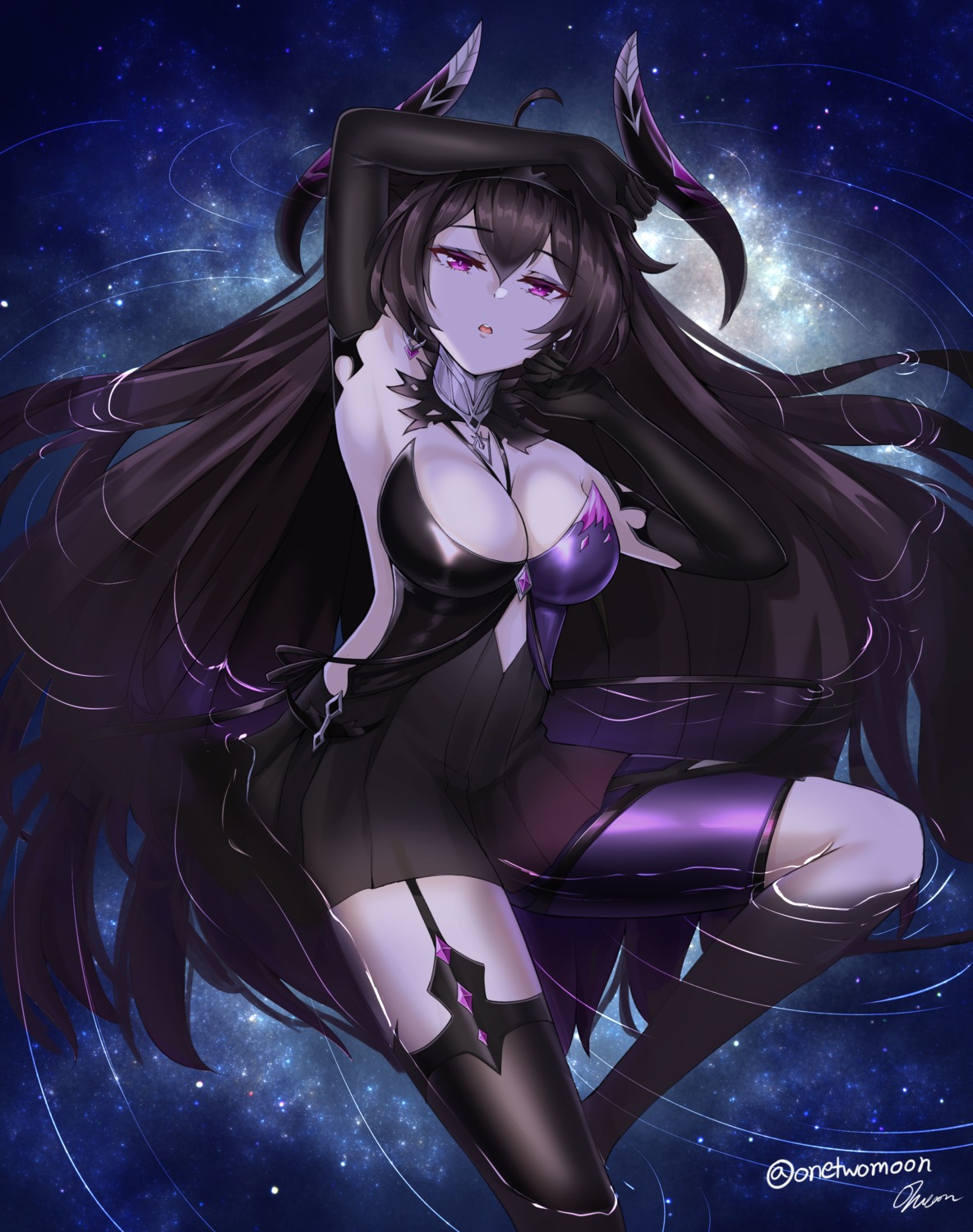 epic7 horns no_bra specter_tenebria_(epic7) stockings thighhighs twomoon wet