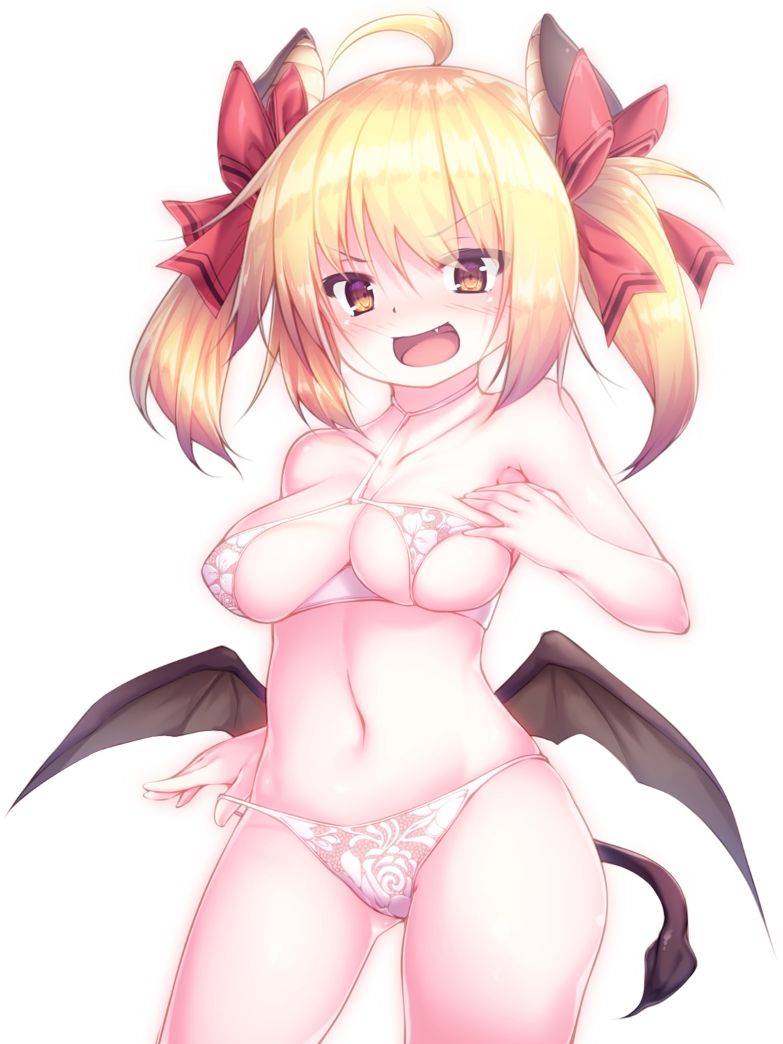 bikini breast_hold kur loli swimsuits tail wings