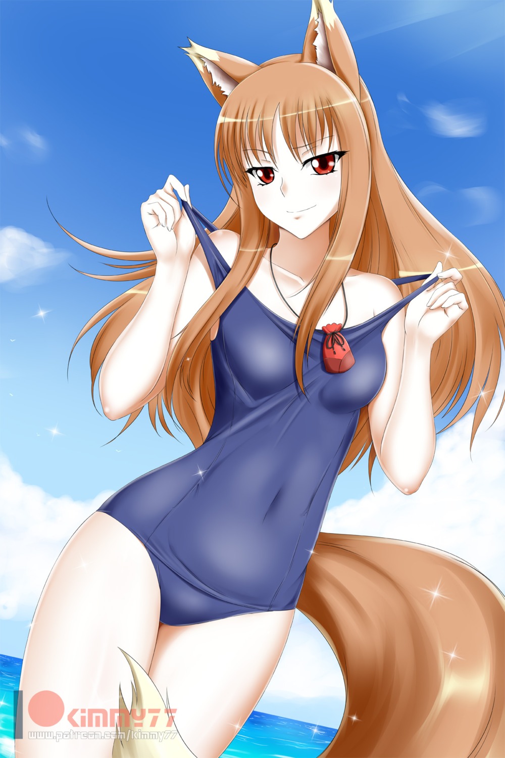 animal_ears holo kimmy77 school_swimsuit spice_and_wolf swimsuits tail undressing