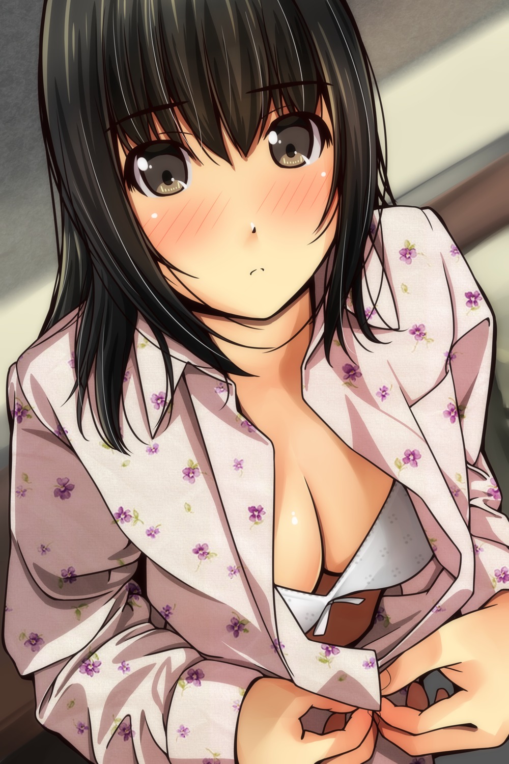 bra cleavage matsunaga_kouyou open_shirt pajama undressing