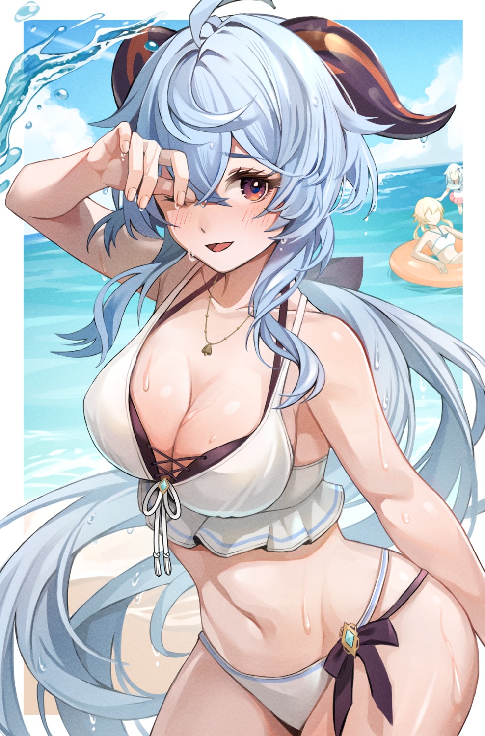 artist_revision bikini ganyu genshin_impact horns moguta_(moguta9) swimsuits