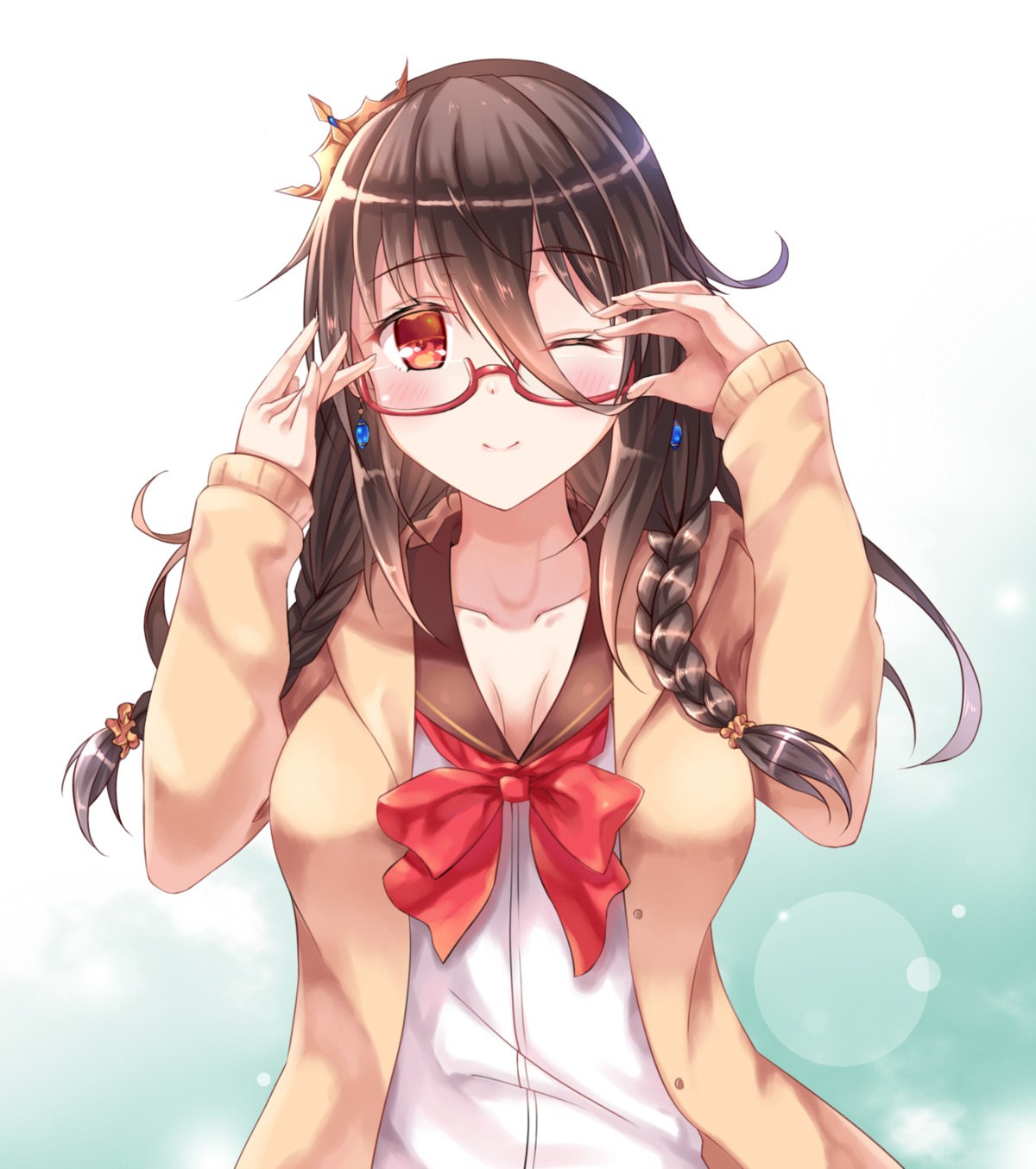 cleavage megane queen_elizabeth_(zhanjianshaonv) seifuku zhanjianshaonv zhou_yu_(van)