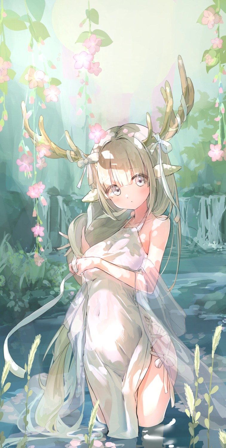 animal_ears dress horns pokunoe see_through wet