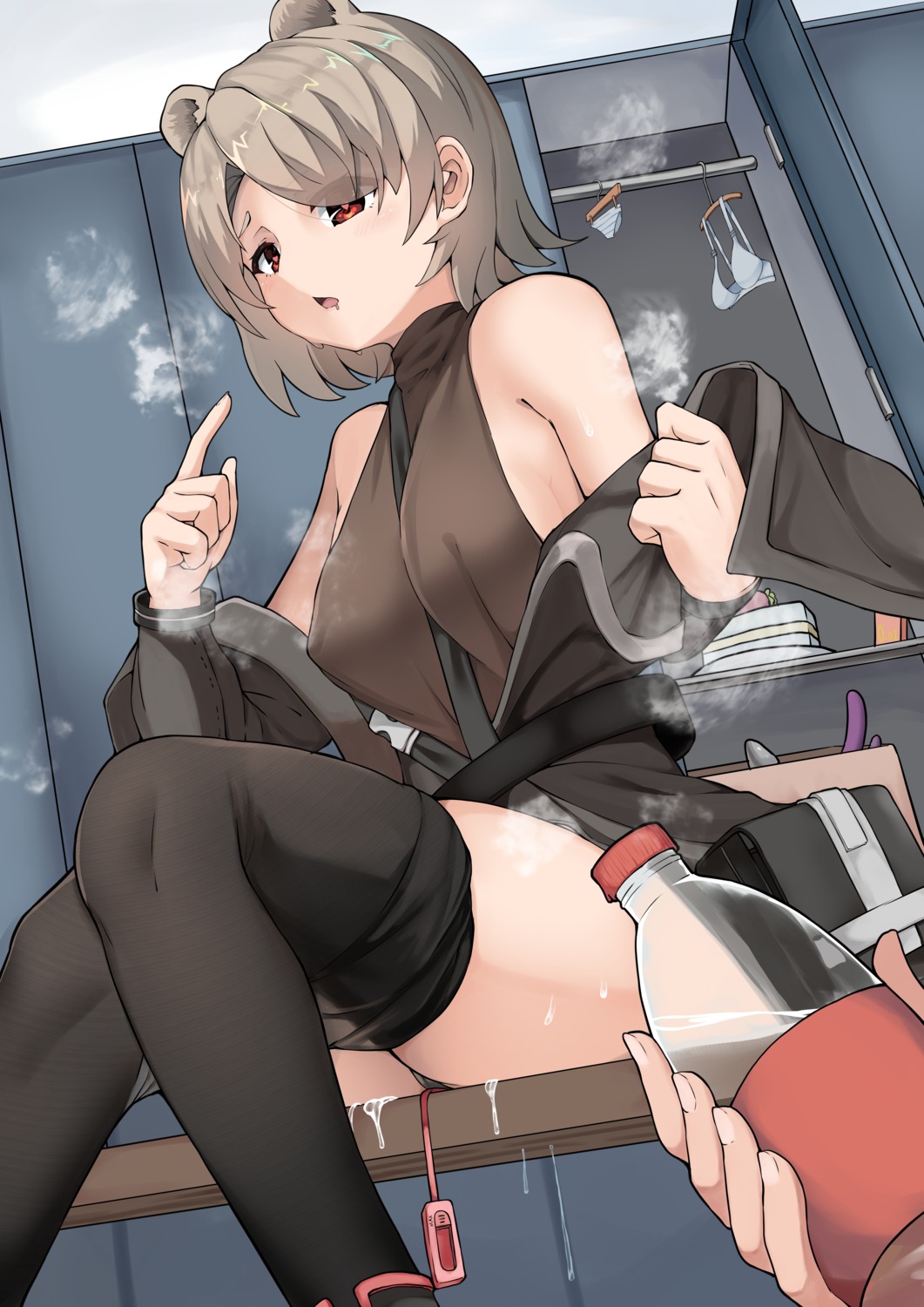 absinthe_(arknights) arknights erect_nipples lingnerpoi no_bra pantyhose pussy_juice vibrator