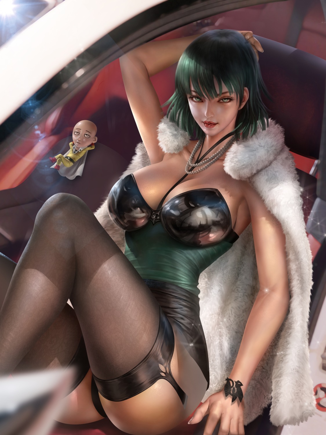 fubuki_(one_punch_man) leotard no_bra one_punch_man saitama thighhighs yam_spectrum