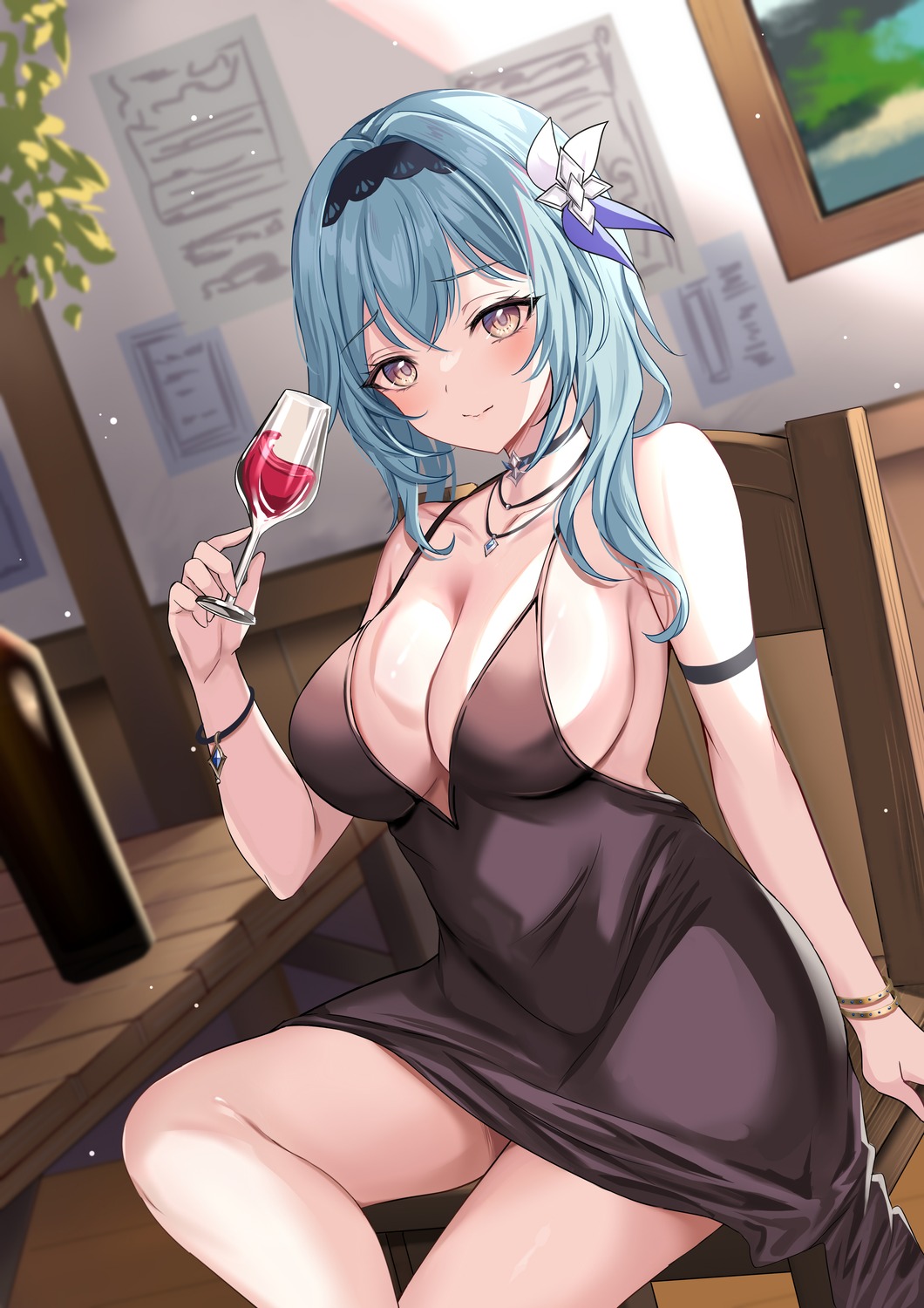 dress eula genshin_impact harimoji no_bra