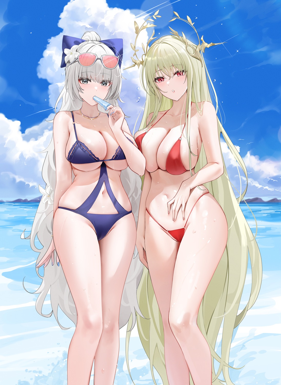 azur_lane bikini horns megane napoli_(azur_lane) qing_wu swimsuits vittorio_veneto_(azur_lane)