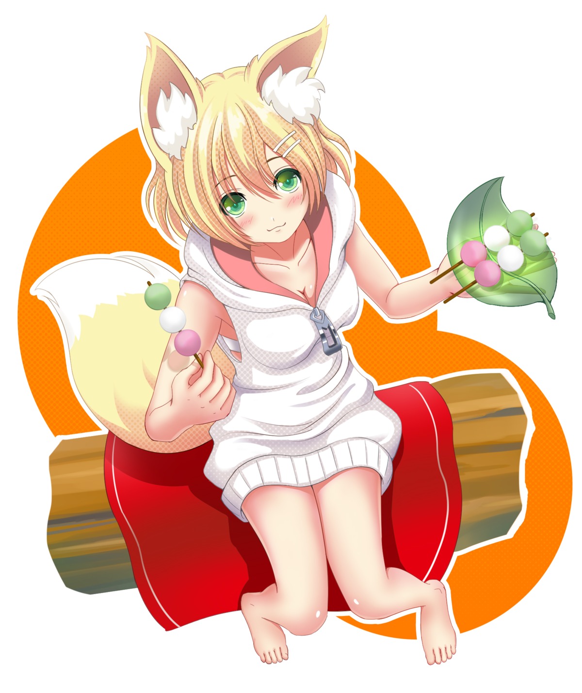 animal_ears cleavage dress kitsune tagme tail