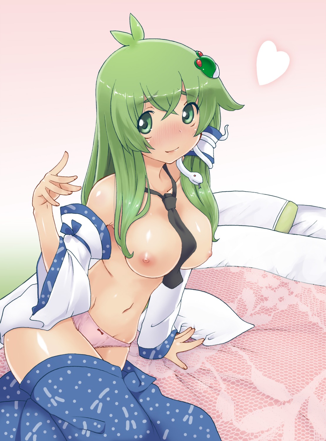 breasts kei_jiei kochiya_sanae nipples no_bra open_shirt pantsu touhou