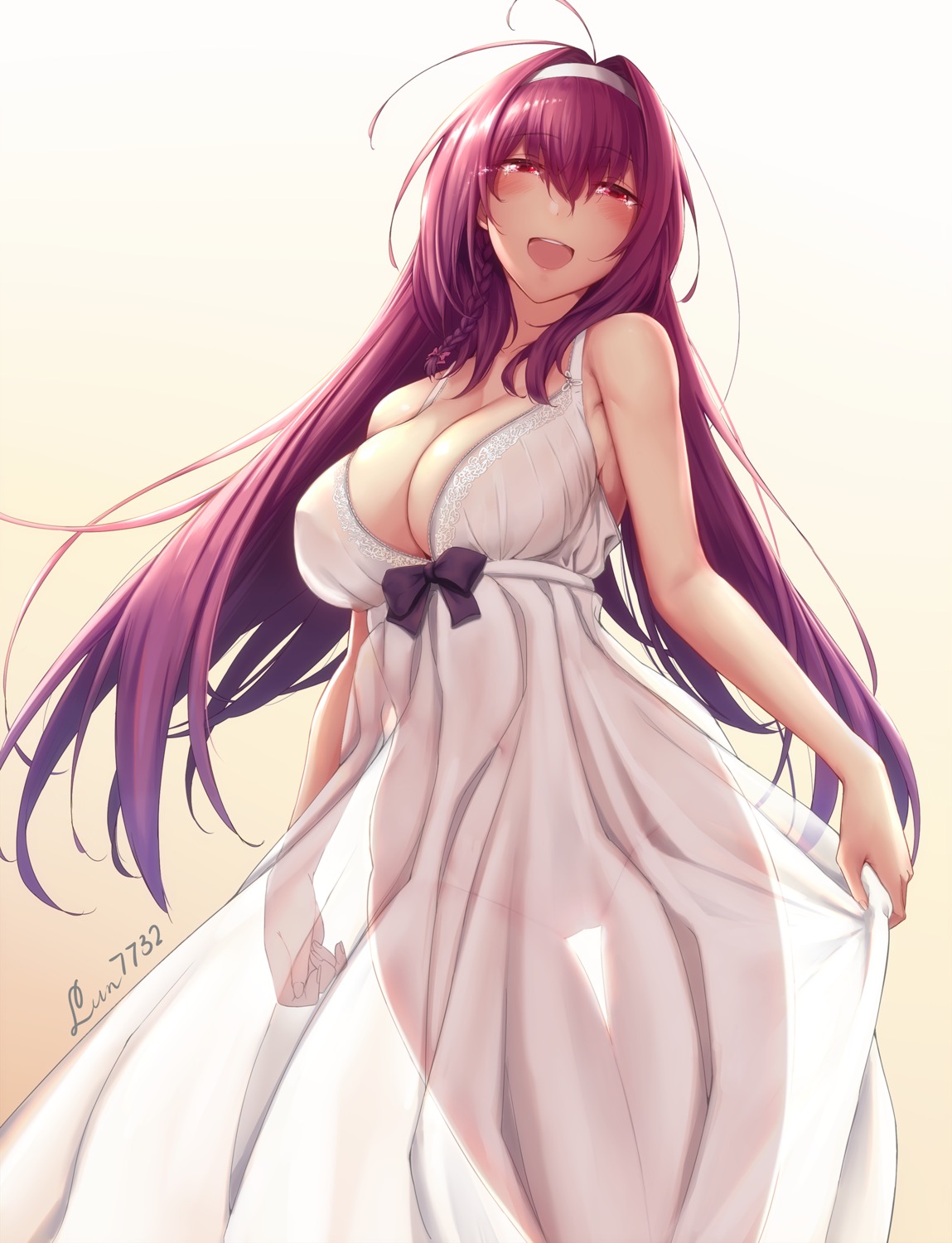 dress fate/grand_order lun7732 no_bra nopan scathach_(fate/grand_order) see_through summer_dress