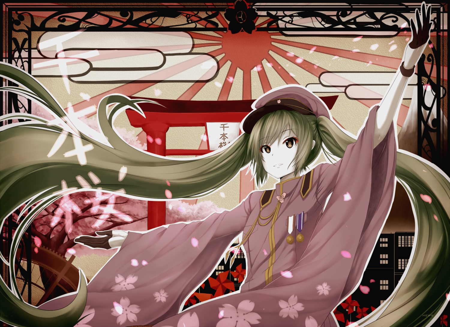 hatsune_miku hews senbon-zakura_(vocaloid) vocaloid