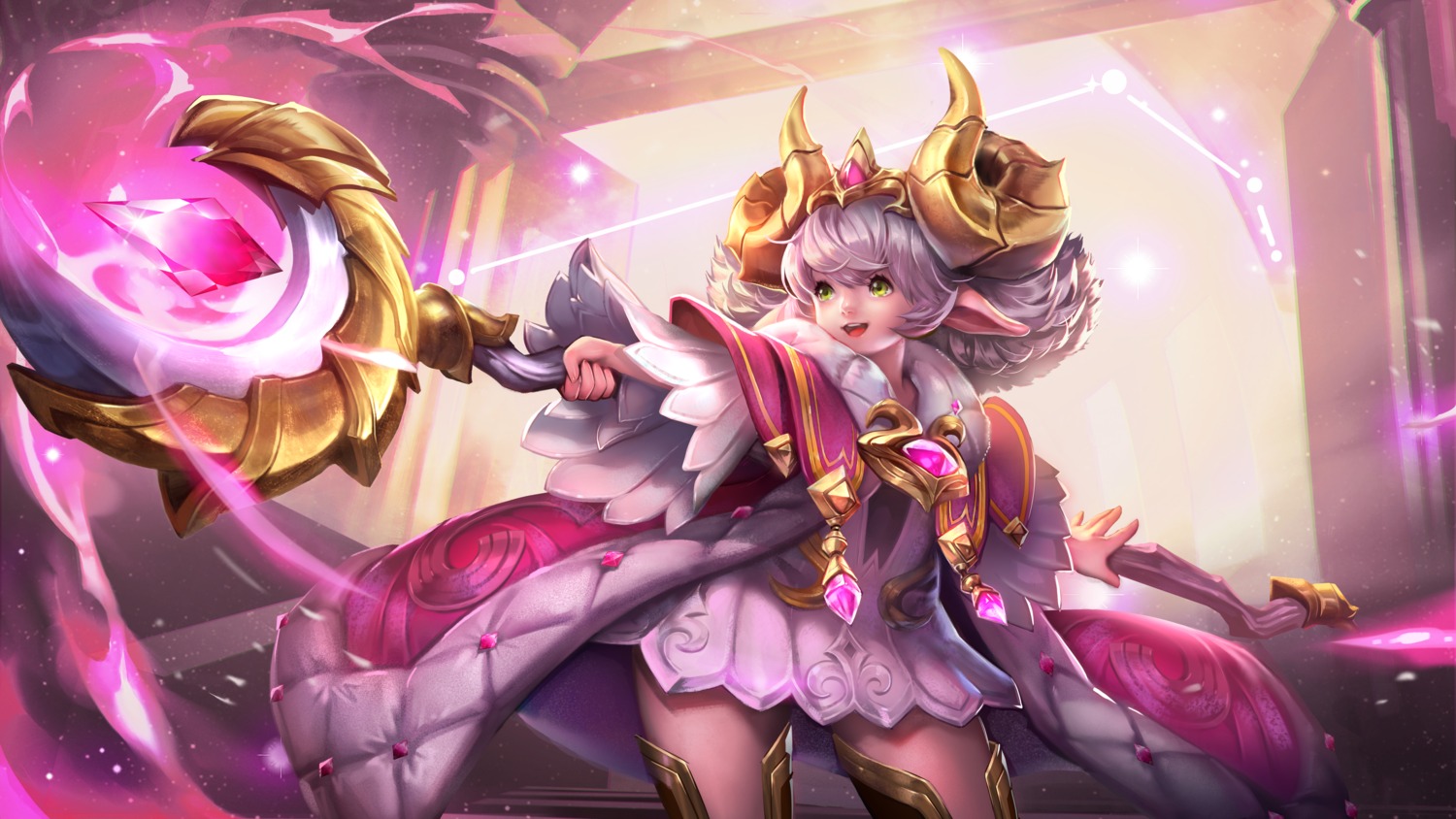 arena_of_valor dress horns pointy_ears tagme weapon