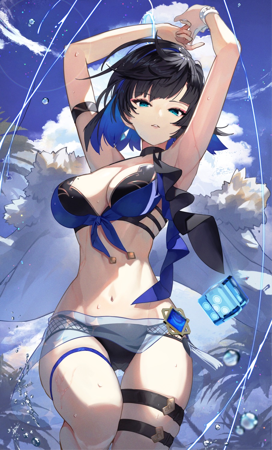 bikini garter genshin_impact scottie see_through swimsuits yelan