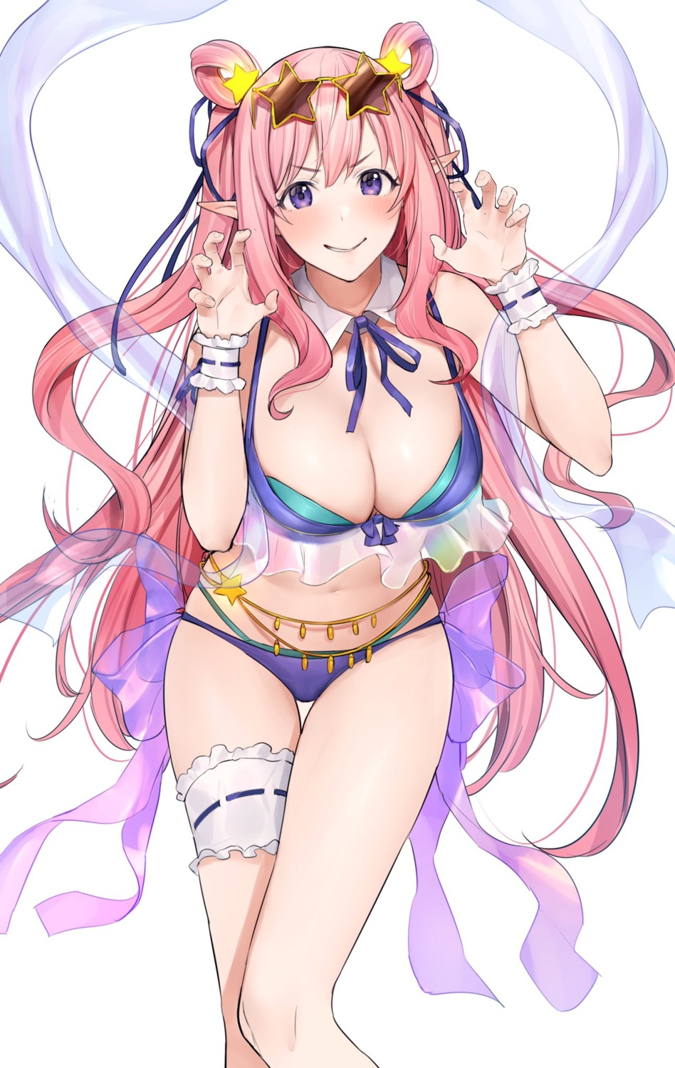 bikini garter hiyashi_mirano kashiwazaki_hatsune megane pointy_ears princess_connect princess_connect!_re:dive see_through swimsuits