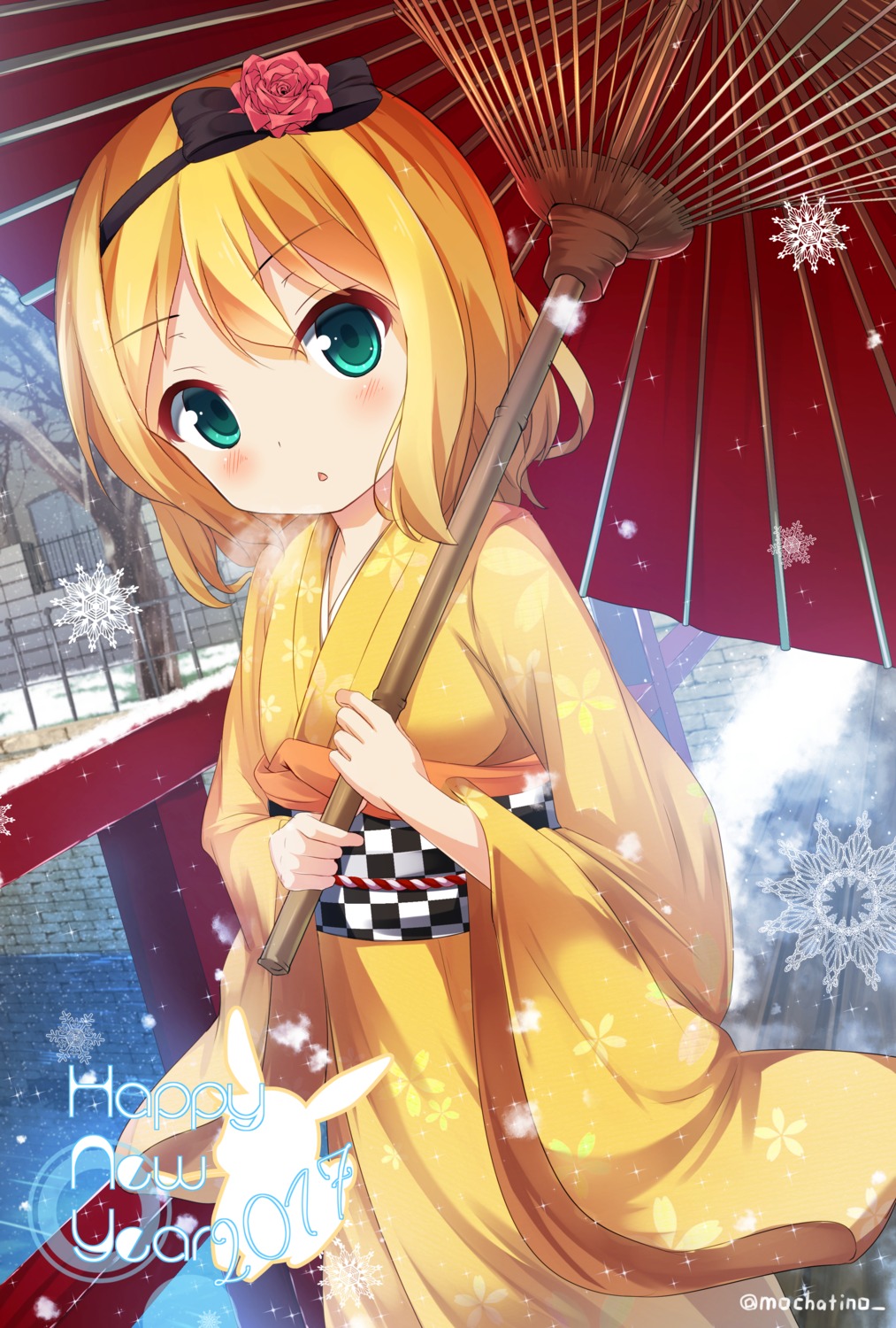 chinomaron gochuumon_wa_usagi_desu_ka? kimono kirima_sharo umbrella