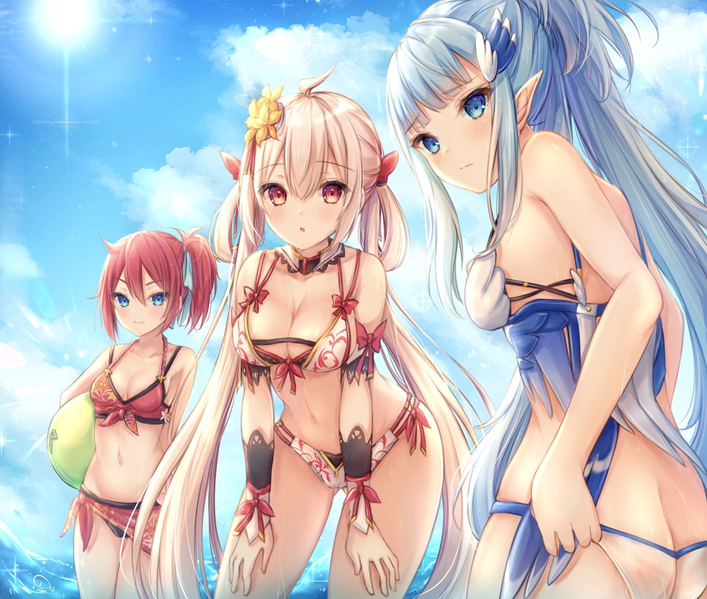 ass bikini cameltoe kiri_serea matoi_(pso2) phantasy_star_online pointy_ears see_through swimsuits wet_clothes yasaka_hitsugi