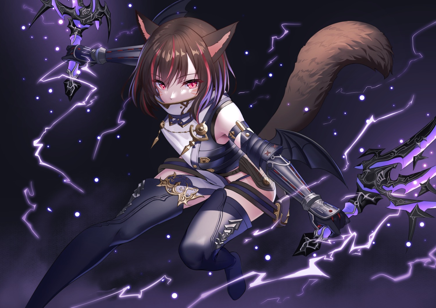 animal_ears armor final_fantasy final_fantasy_xiv sion_(9117) sword tail thighhighs wings