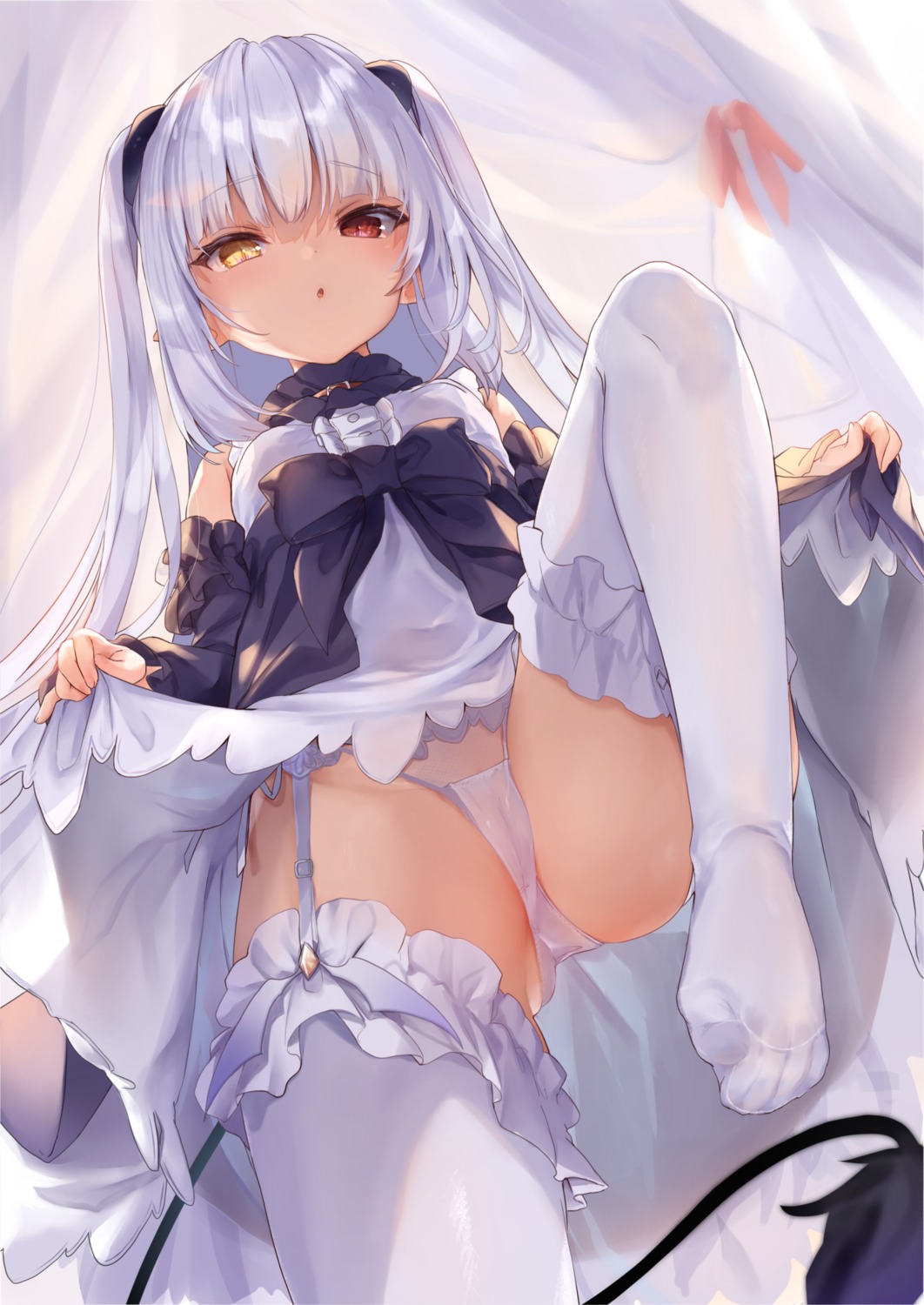 chloe_lilithtera dress feet heterochromia loli pussy see_through skirt_lift stockings tamano_kedama thighhighs