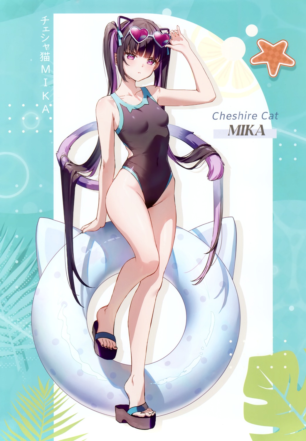 animal_ears megane nekomimi rosuuri rosuuri_(circle) swimsuits tail