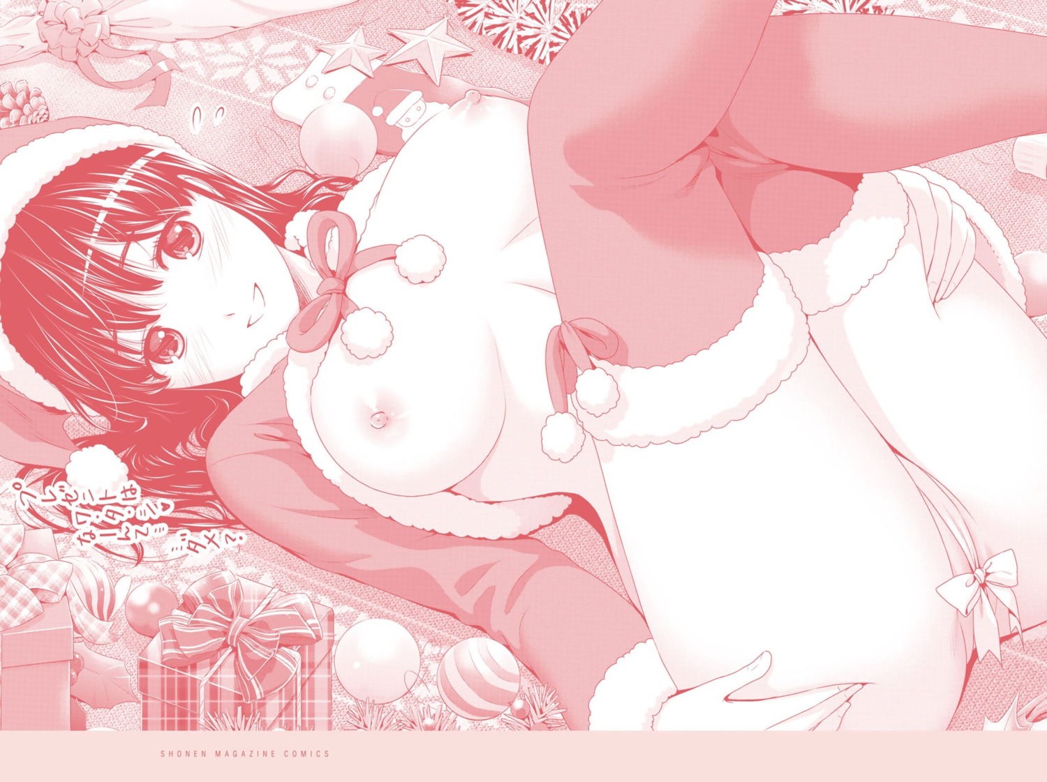 cameltoe christmas domestic_na_kanojo monochrome nipples no_bra nopan open_shirt sasuga_kei tachibana_hina