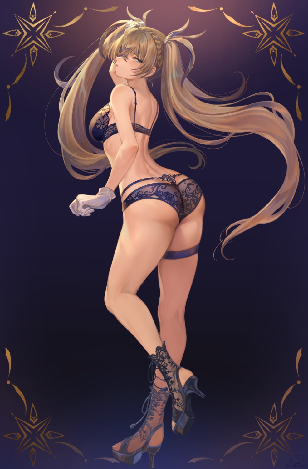 ass bra bradamante_(fate) fate/grand_order garter heels lingerie mashu_(003) pantsu see_through