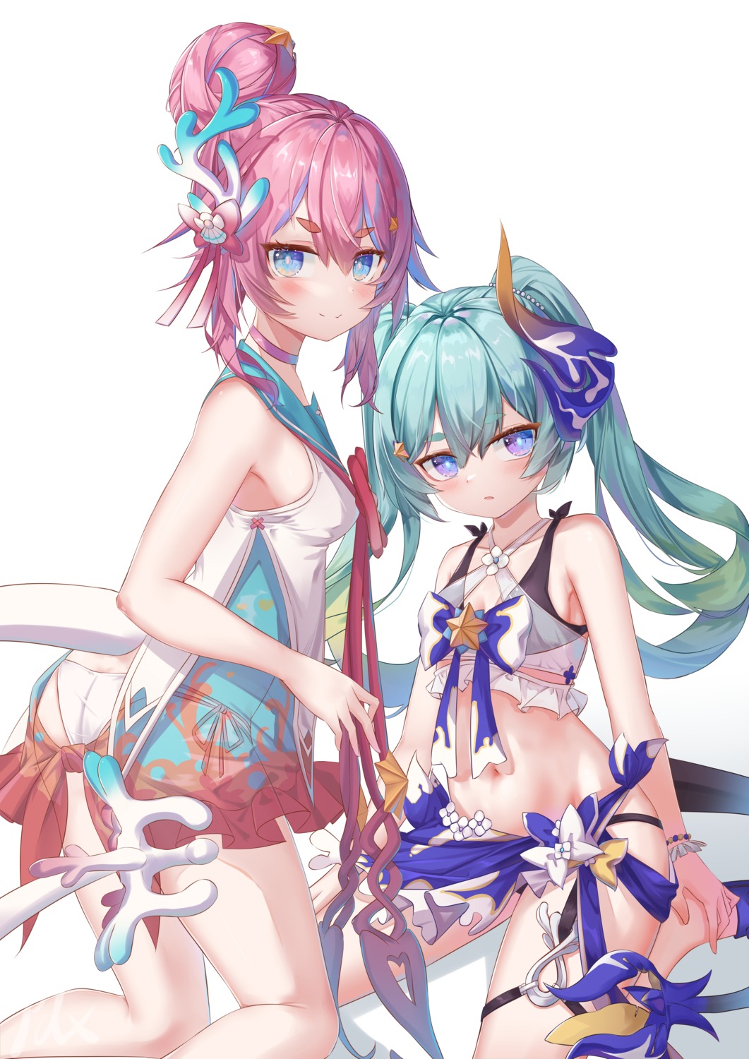 ass benghuai_xueyuan bikini garter honkai_impact horns liliya_olenyeva pai_daxing rozaliya_olenyeva see_through swimsuits