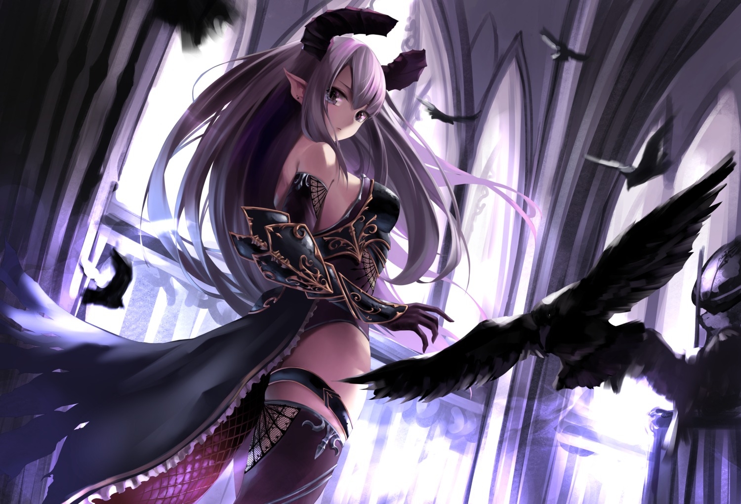 armor garter horns leotard pointy_ears star741 tail thighhighs