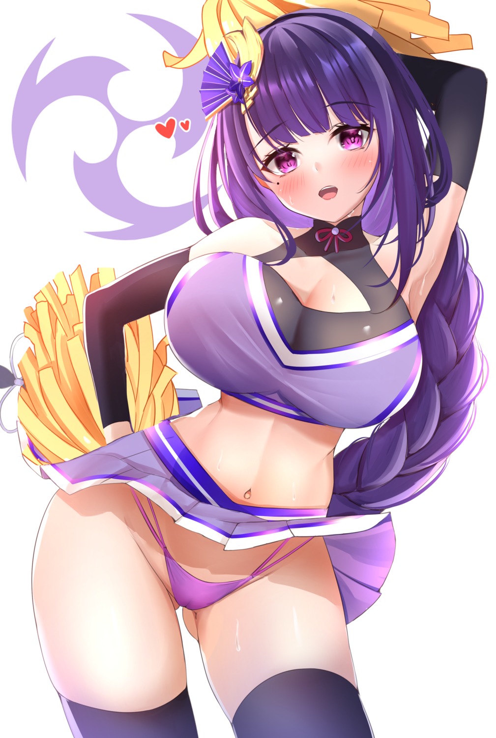 balut-man cameltoe cheerleader genshin_impact no_bra pantsu raiden_shogun see_through skirt_lift thighhighs