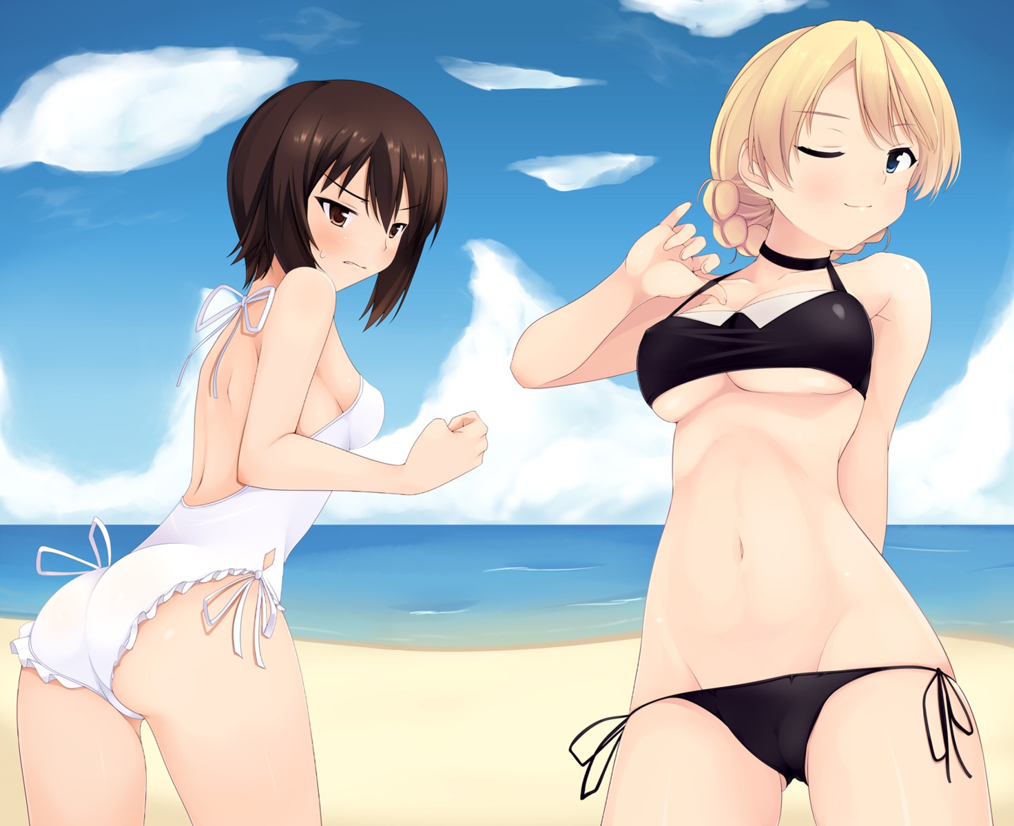 ass bikini darjeeling girls_und_panzer nishizumi_maho nksk swimsuits underboob