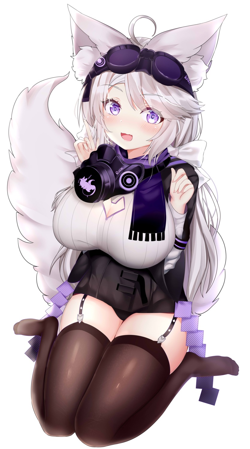 animal_ears arlene_(ju) cleavage goryruin goryruin_channel_(virtual_youtuber) pantsu stockings tail thighhighs