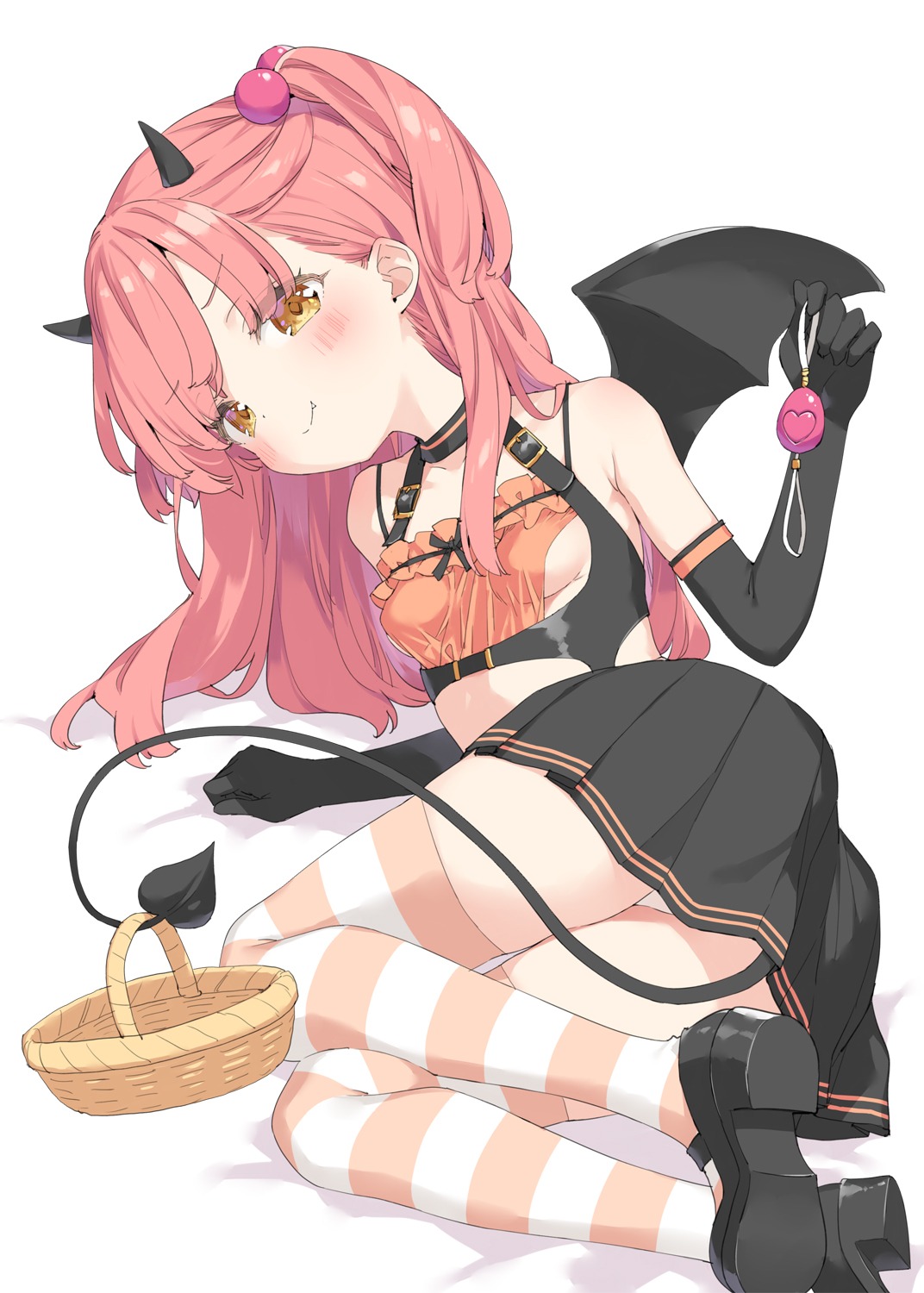 devil halloween horns kani_biimu loli mikane_sebiri no_bra pantsu skirt_lift tail thighhighs wings