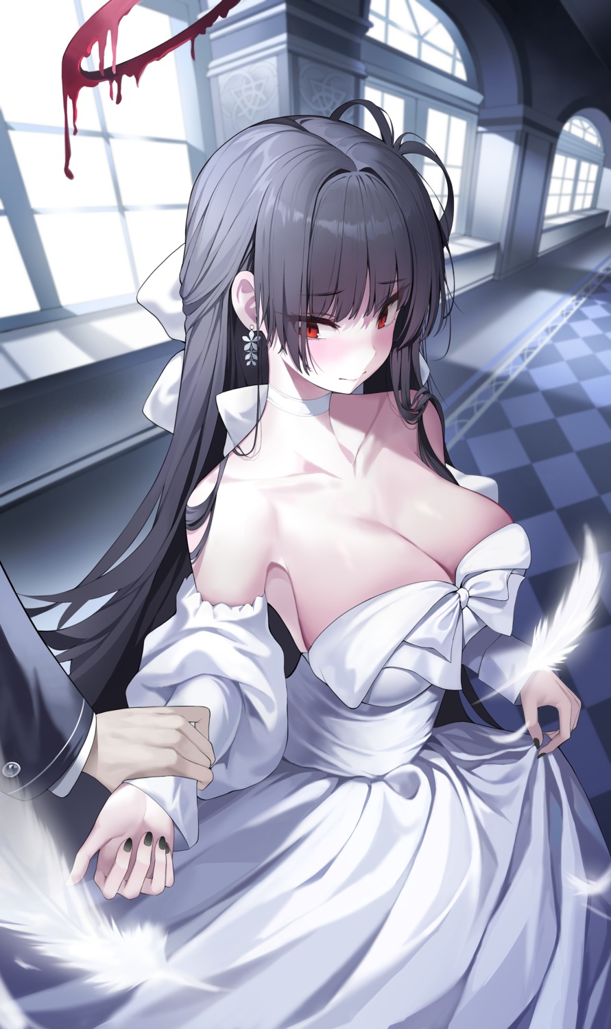 ahr_tato blue_archive dress halo kenzaki_tsurugi no_bra wedding_dress