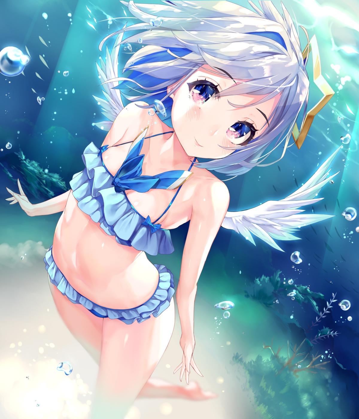 amane_kanata angel bikini hololive mogmog swimsuits wet wings