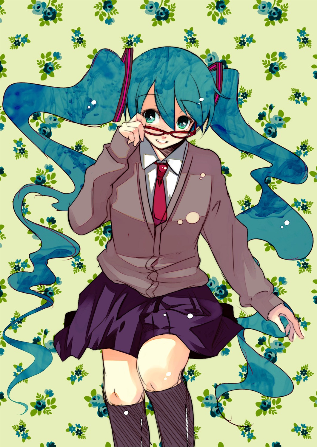 furai hatsune_miku megane seifuku sweater vocaloid