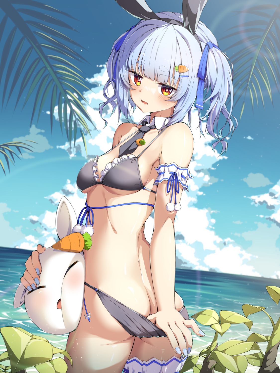 ama_rei animal_ears ass bikini bunny_ears garter hololive panty_pull swimsuits undressing usada_pekora