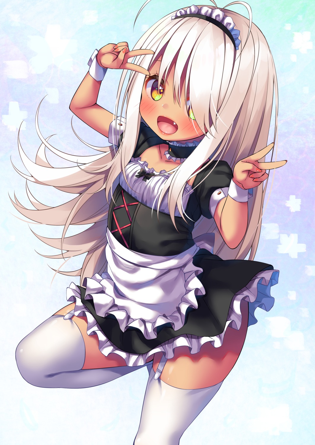 asa_no_ha maid skirt_lift stockings thighhighs